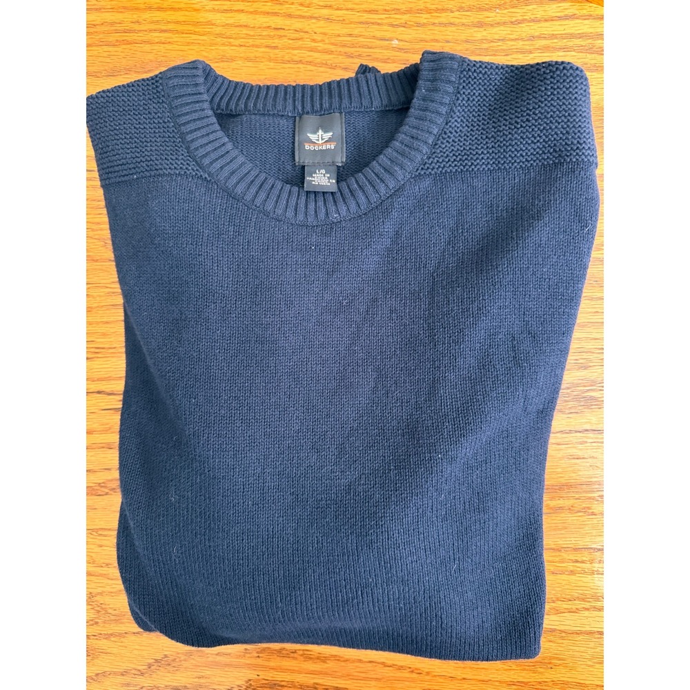 Dockers Mens Navy Blue Crew Neck Pullover Sweater Size‎ L G 100 Cotton